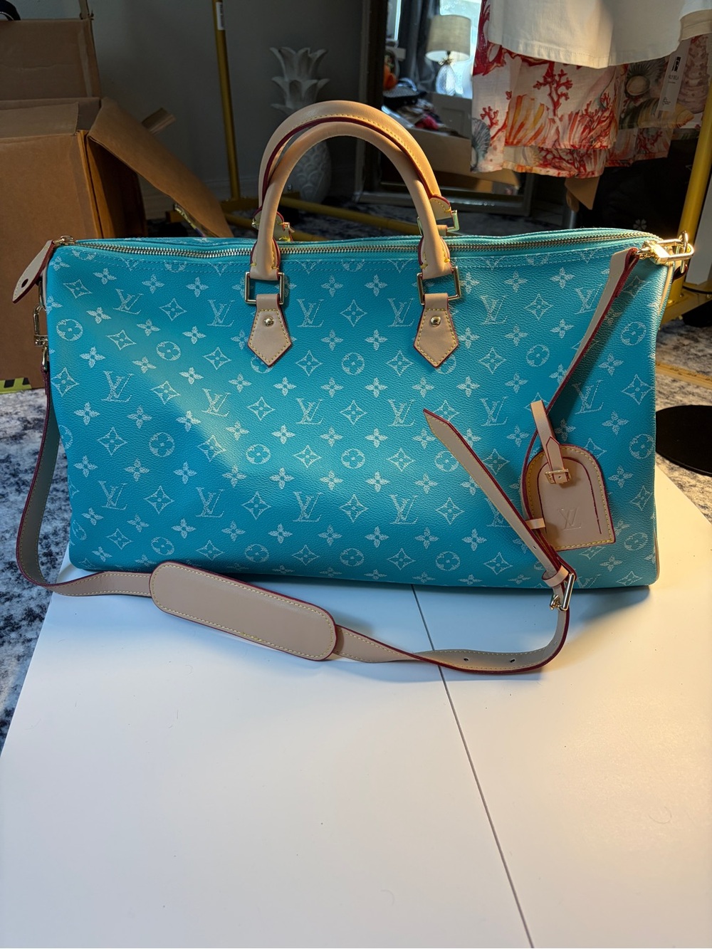 Speedy 40 style turquoise monogram travel bag – brand new